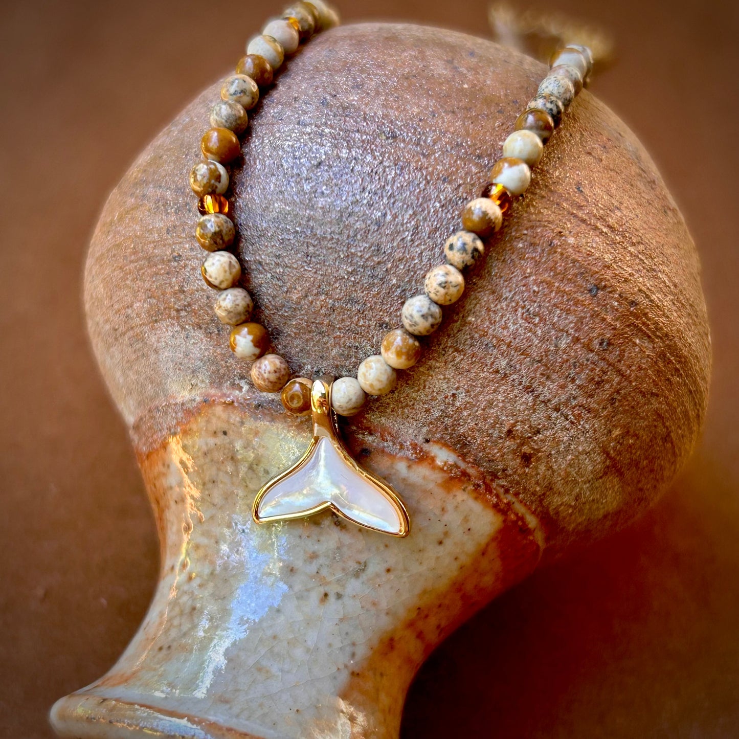 Gemstone Choker – Picture Jasper and Whale Tale