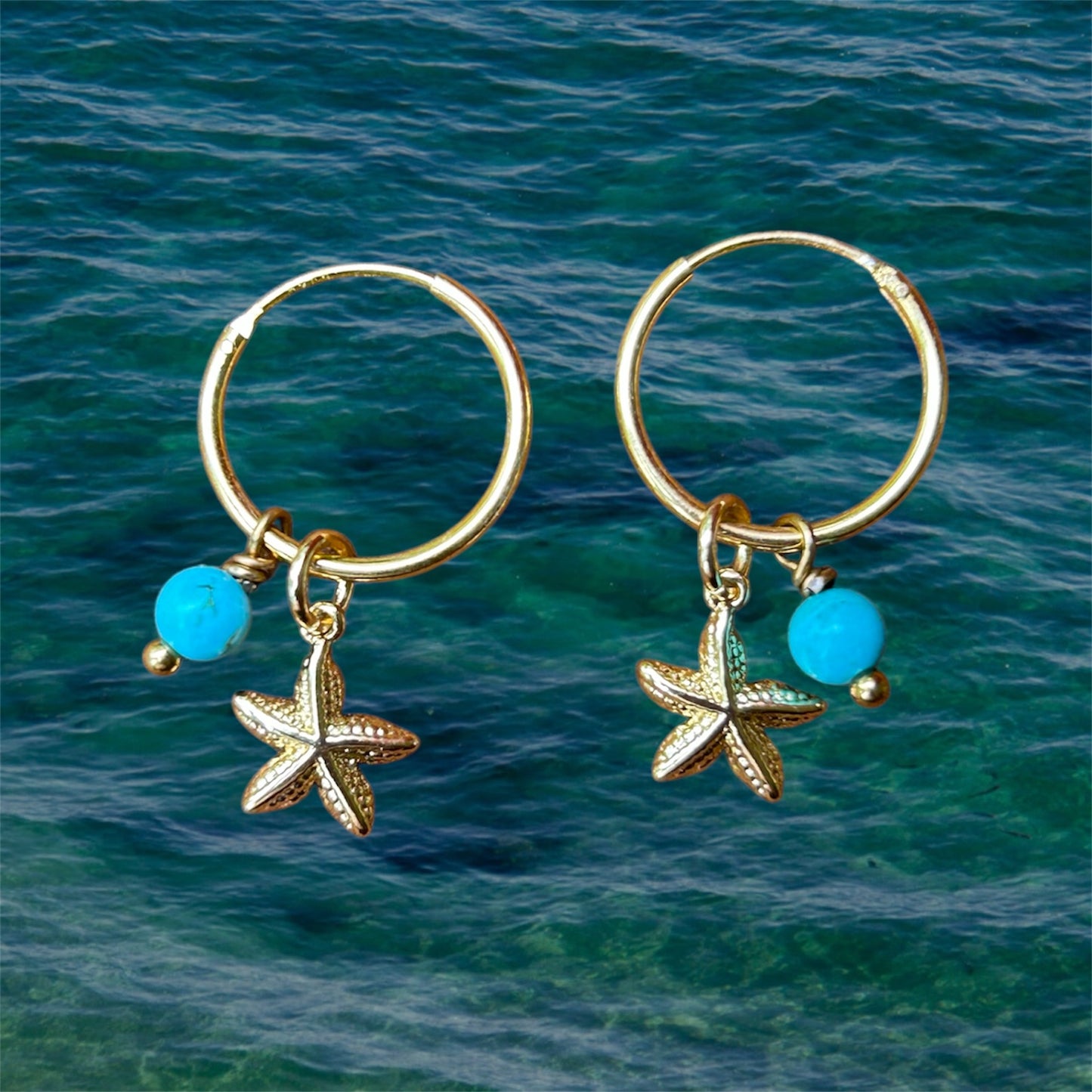 Small Hoops | Starfish & Gemstone