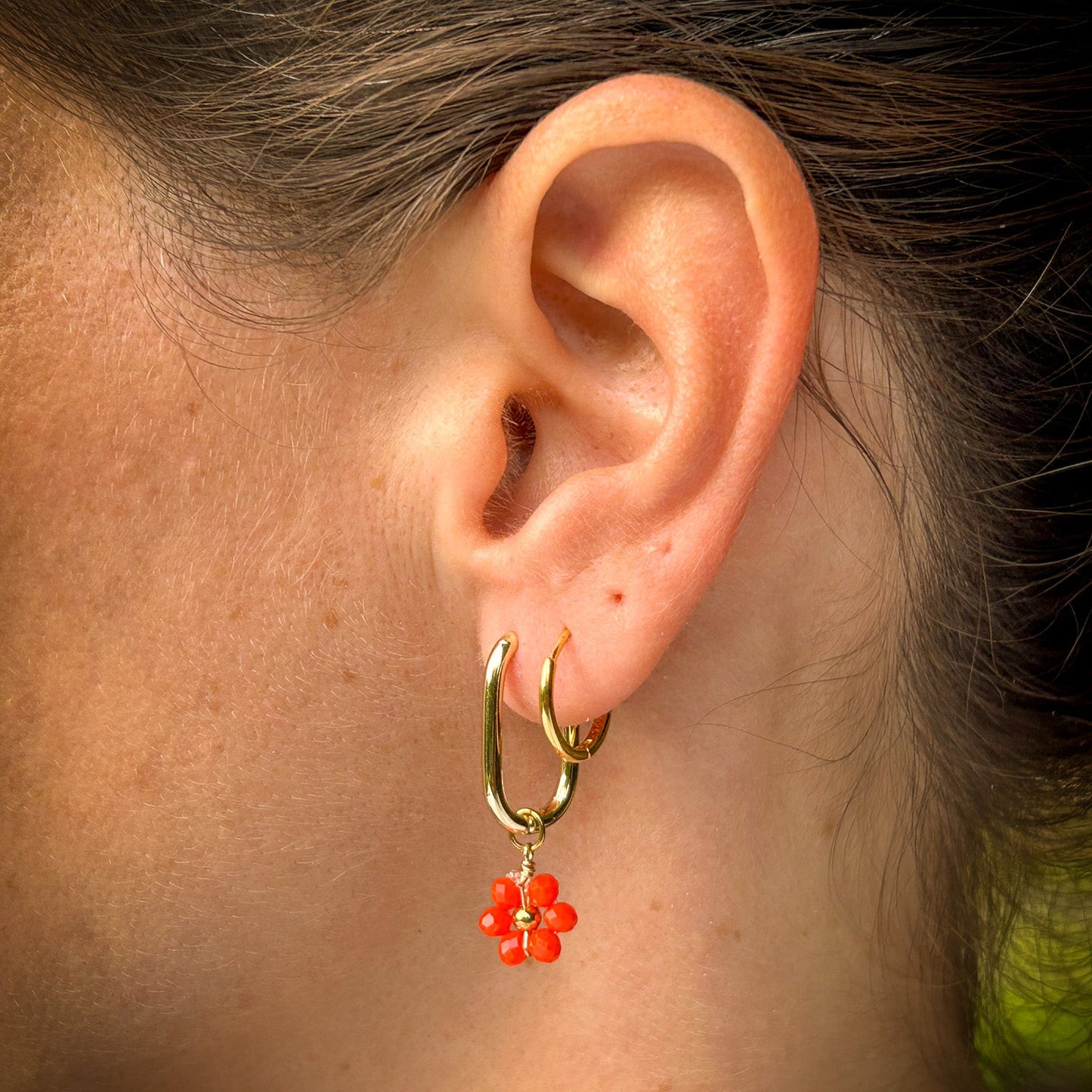 Oval Hoops - Flower Charm