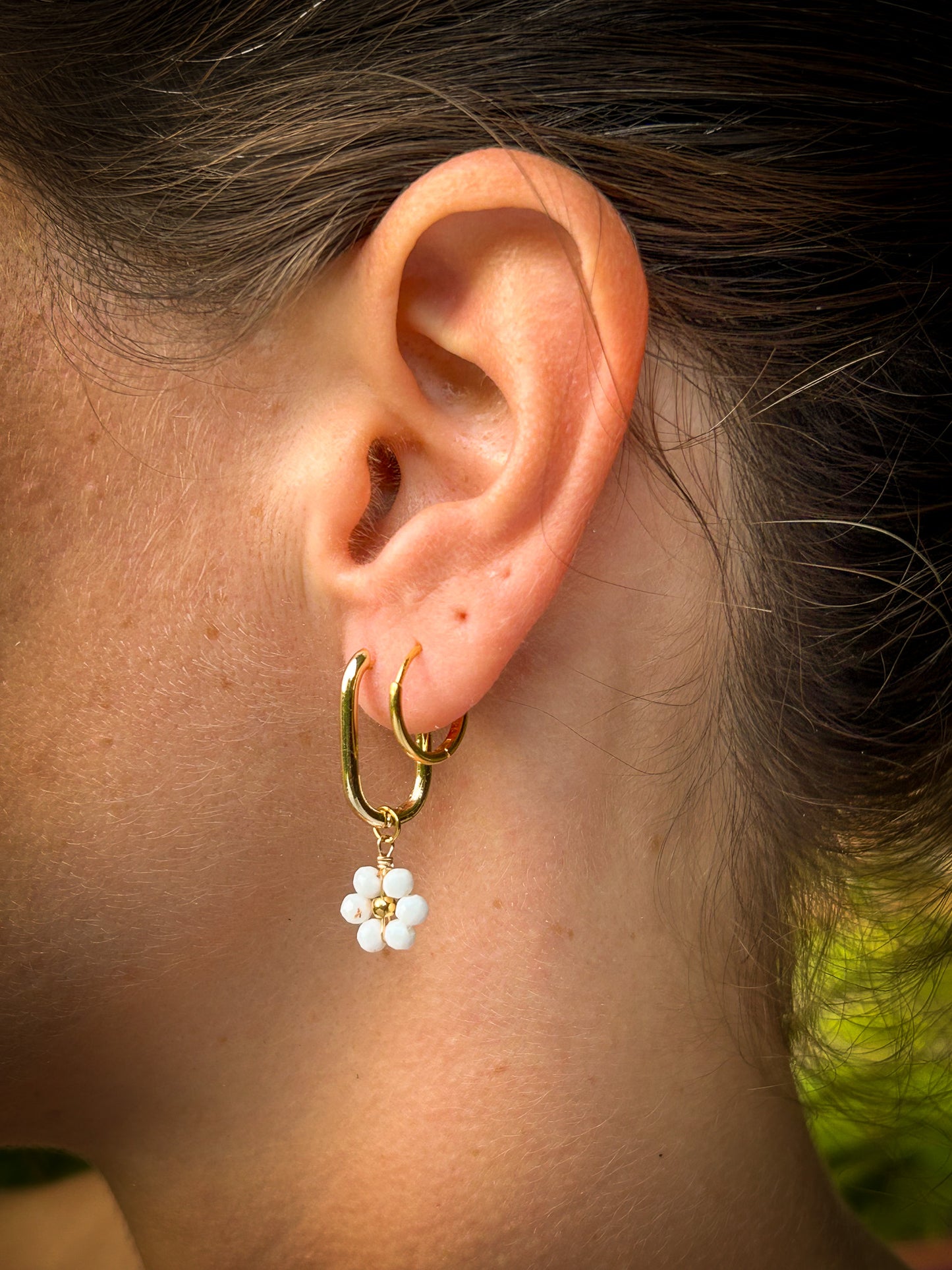 Oval Hoops - Flower Charm