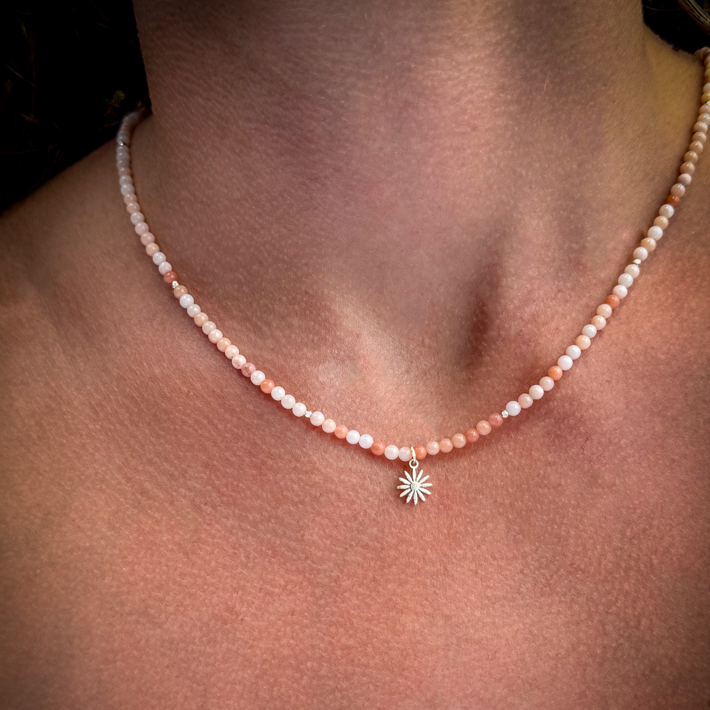 Gemstone Choker - Pink Aventurine & Daisy Flower