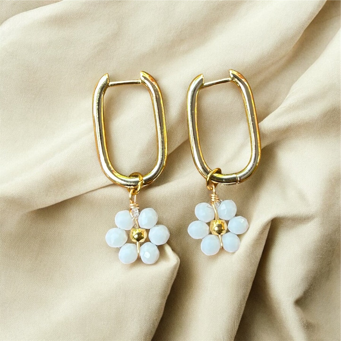 Oval Hoops - Flower Charm