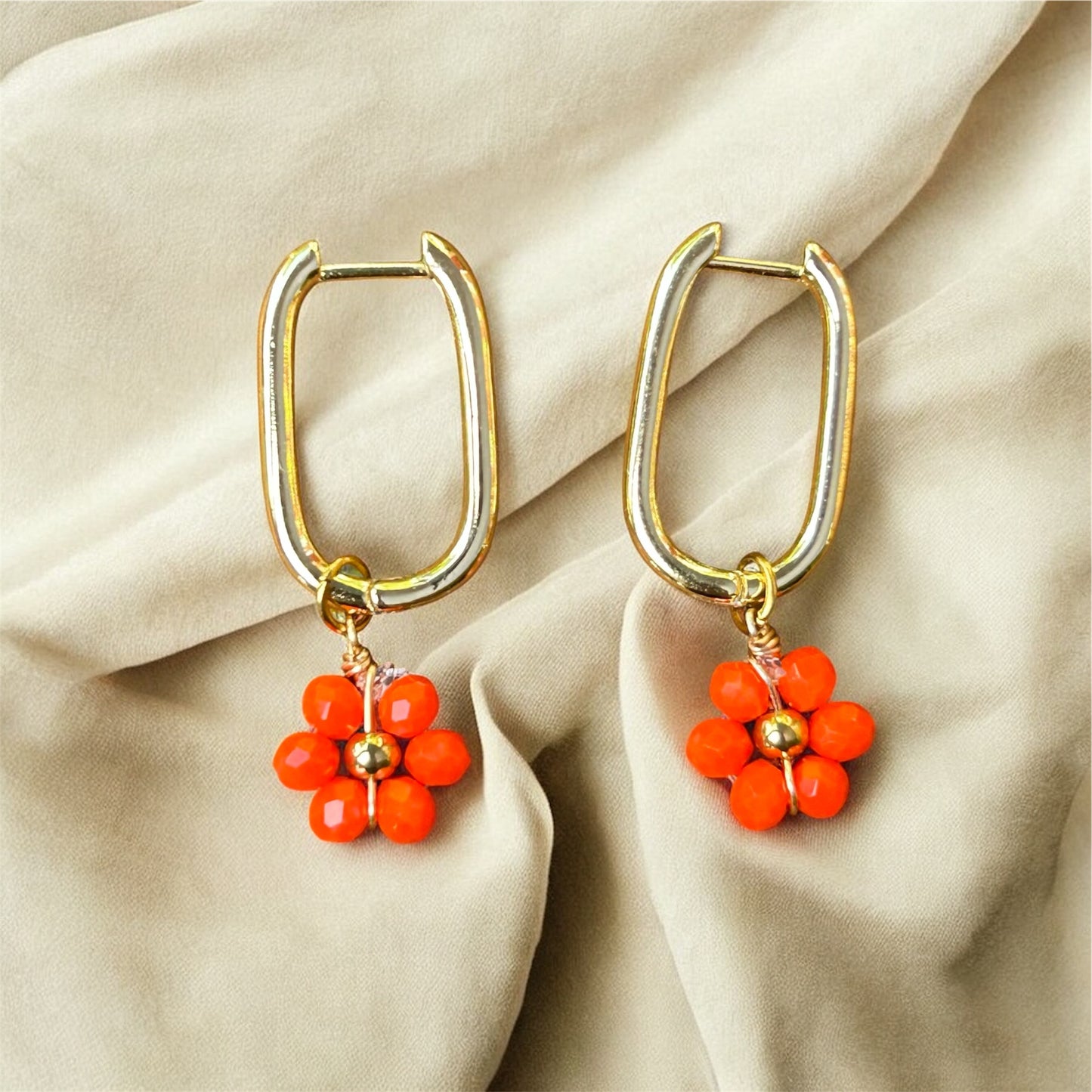 Oval Hoops - Flower Charm