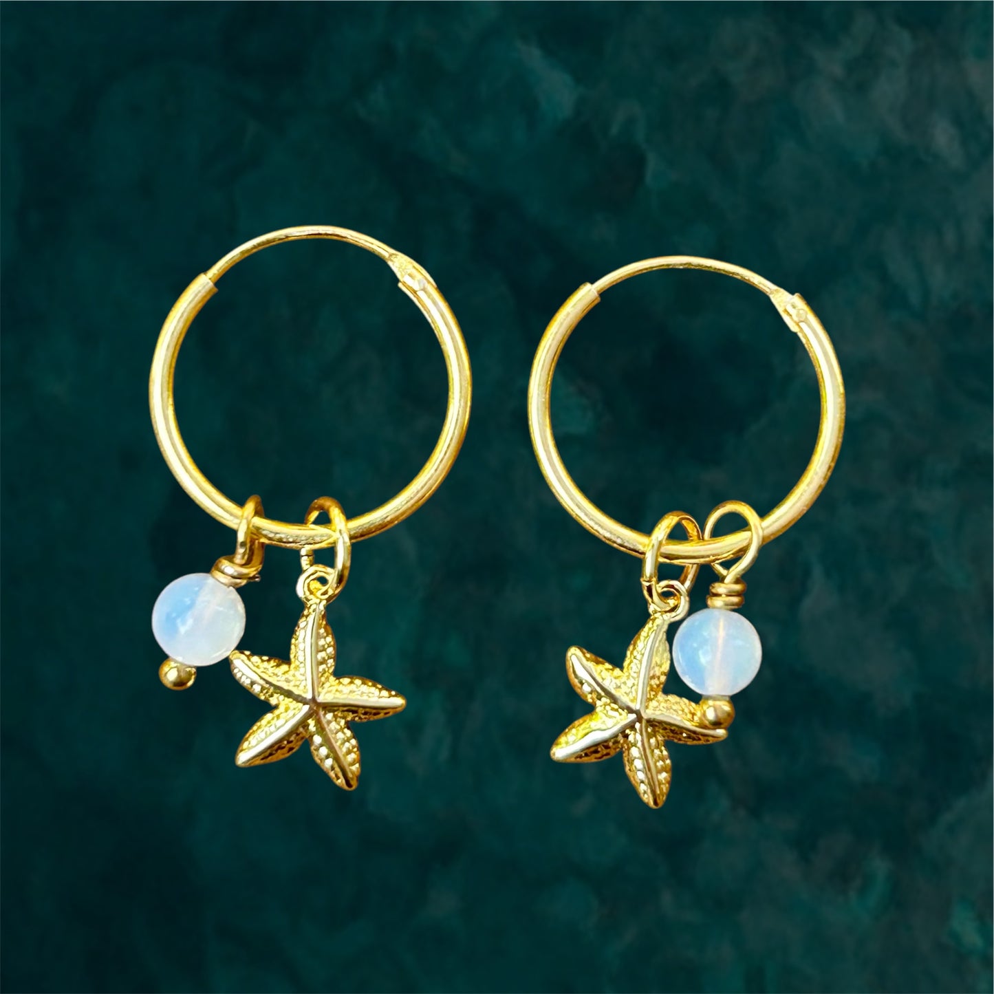 Small Hoops | Starfish & Gemstone