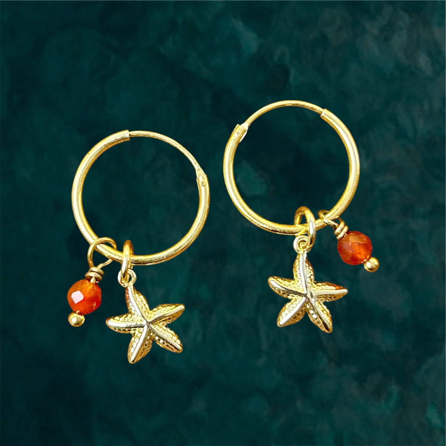 Small Hoops | Starfish & Gemstone