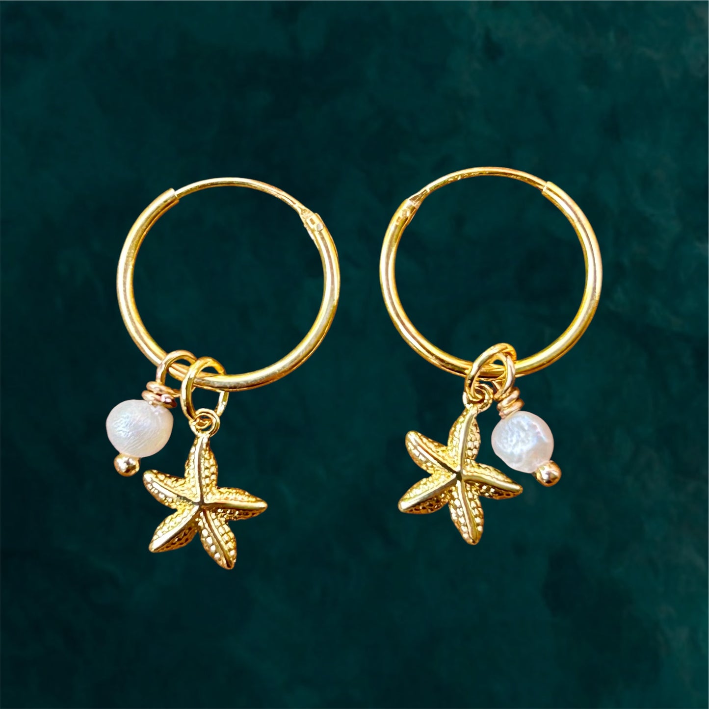 Small Hoops | Starfish & Gemstone