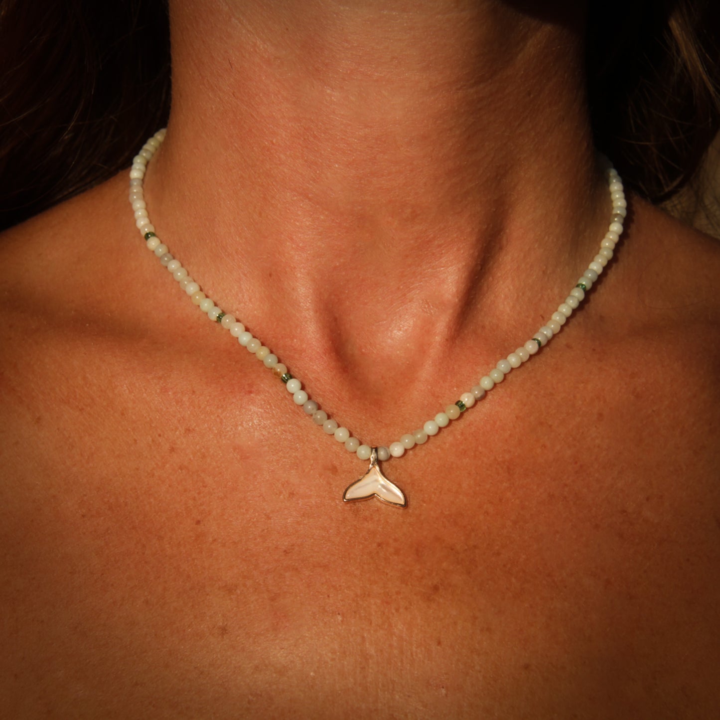 Gemstone Choker – Green Aventurine & Whale Tale