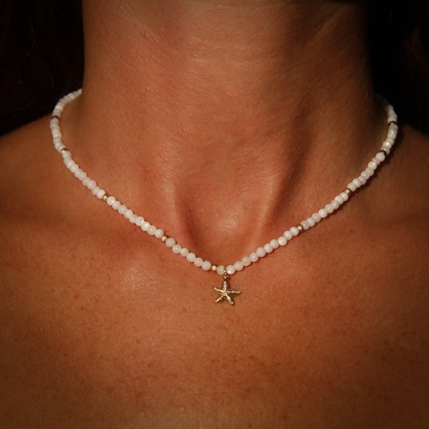 Gemstone Choker – White Jade & Starfish