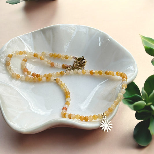 Gemstone Choker - Yellow Aventurine & Daisy Flower