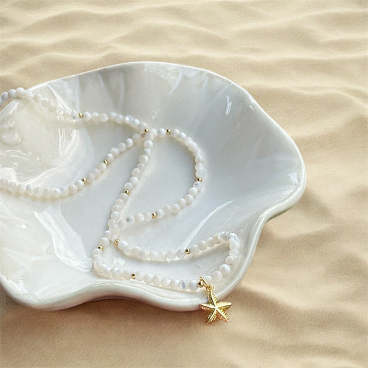 Gemstone Choker – White Jade & Starfish