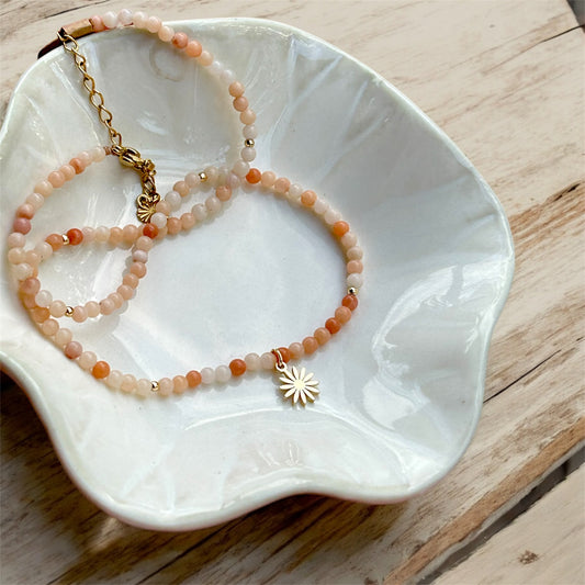 Gemstone Choker - Pink Aventurine & Daisy Flower