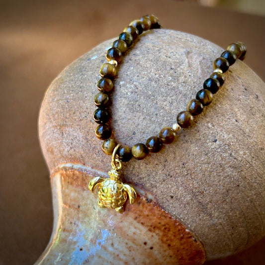 Gemstone Choker - Tigers Eye & Turtle Charm