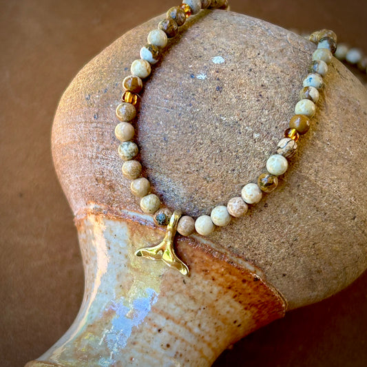 Gemstone Necklace | Pictue Jasper & Mini Whale Tale