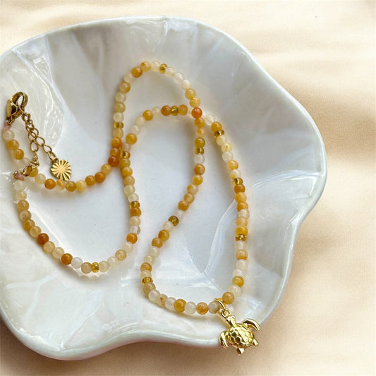 Gemstone Choker - Yellow Aventurine & Turtle Charm