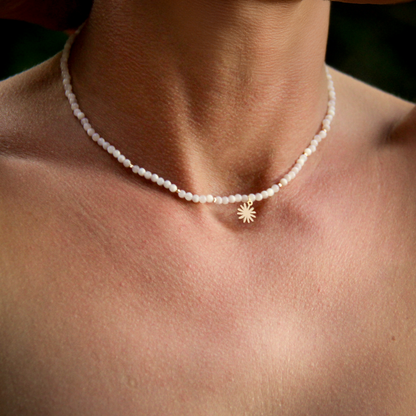 Gemstone Choker - White Jade & Daisy Flower
