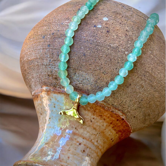 Gemstone Necklace | Green Aventurine & Mini Whale Tale