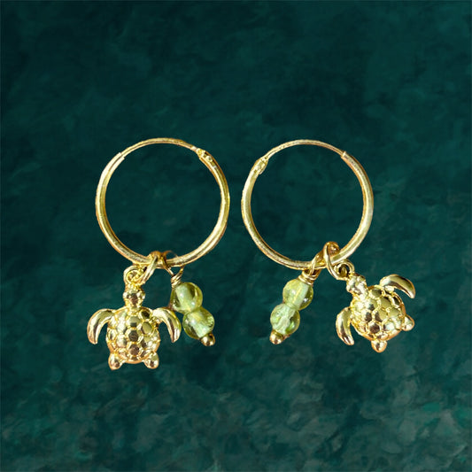 Small Hoops | Turtle & Gemstone