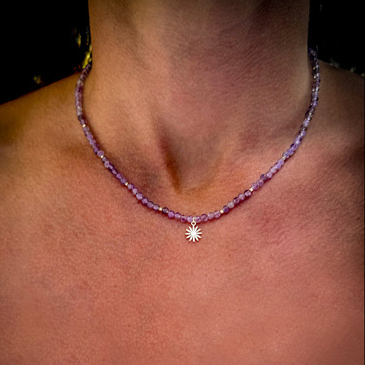 Gemstone Choker - Amethyst & Daisy Flower
