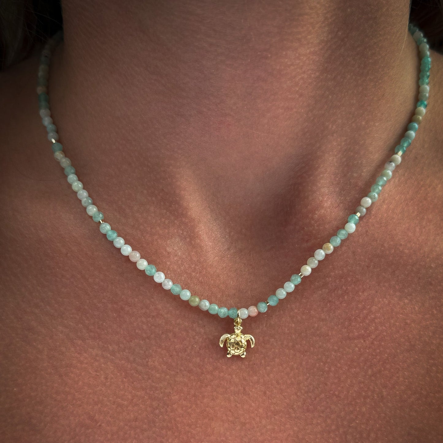 Gemstone Choker - White Jade & Turtle Charm