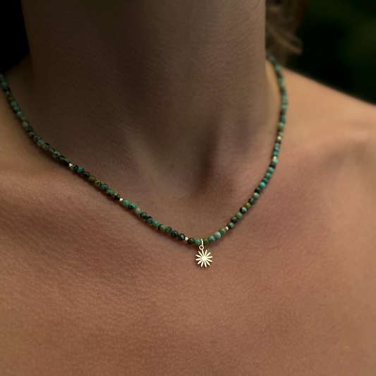 Gemstone Choker - African Turquoise & Daisy Flower
