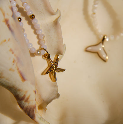Gemstone Choker – White Cats Eye & Starfish