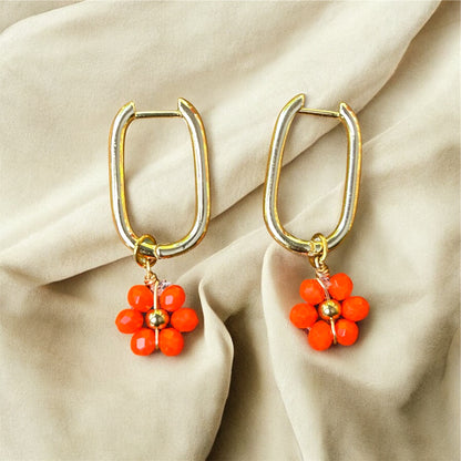 Oval Hoops - Flower Charm