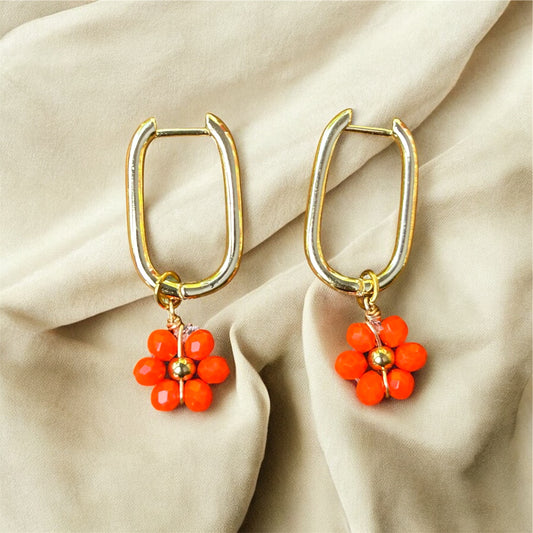 Oval Hoops - Flower Charm