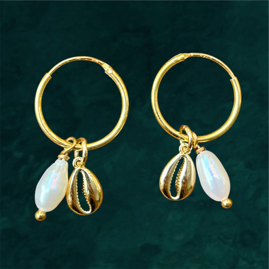 Small Hoops | Shell & Gemstone