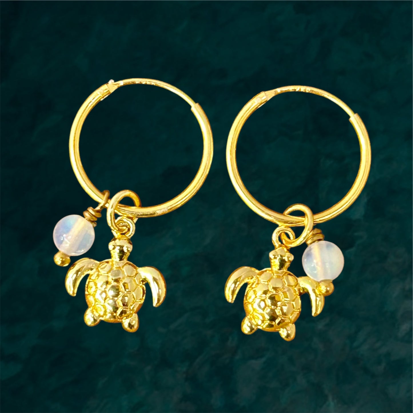 Small Hoops | Turtle & Gemstone