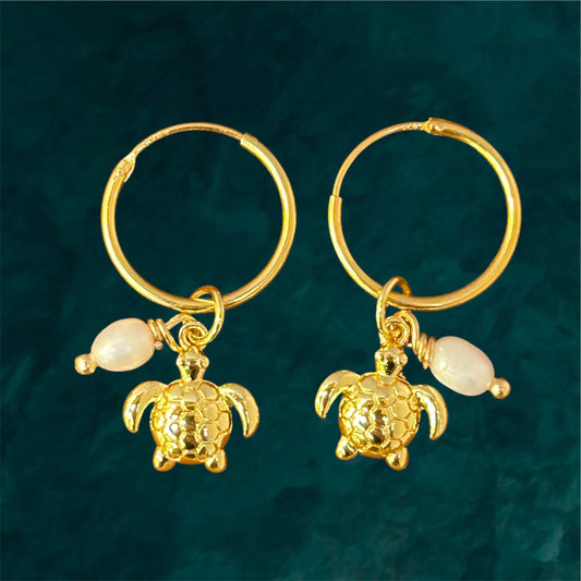 Small Hoops | Turtle & Gemstone