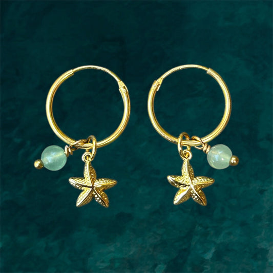 Small Hoops | Starfish & Gemstone