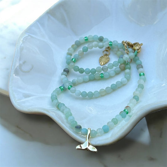 Gemstone Necklace | Amazonite  & Mini Whale Tale