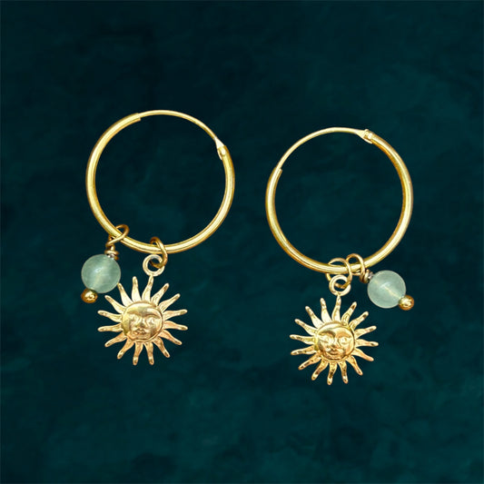 Small Hoops | Sun & Gemstone