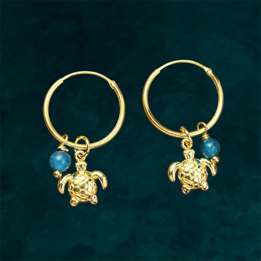 Small Hoops | Turtle & Gemstone