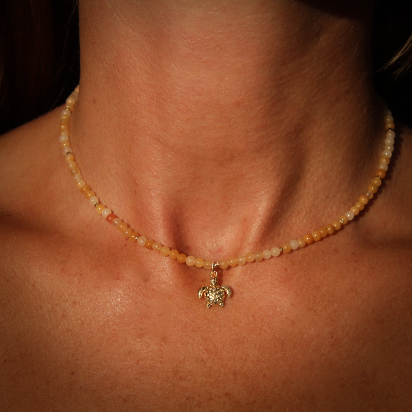 Gemstone Choker - Yellow Aventurine & Turtle Charm