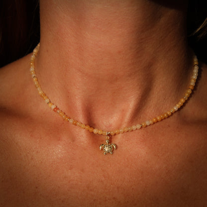 Gemstone Choker - Yellow Aventurine & Turtle Charm